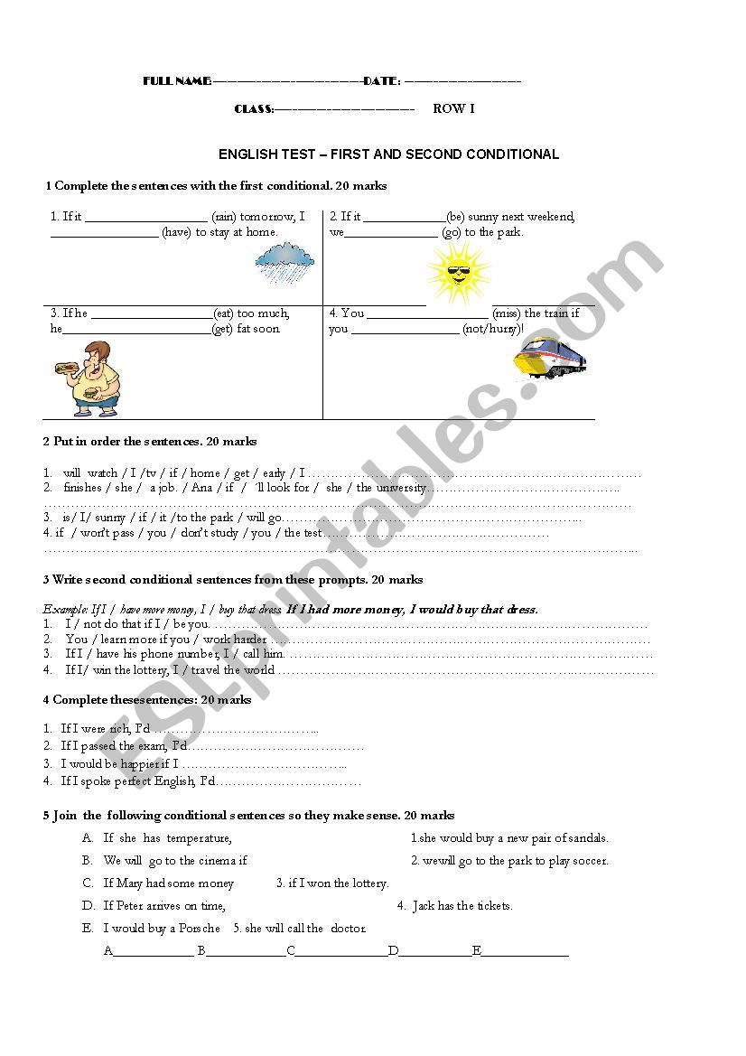 First and second conditional worksheet