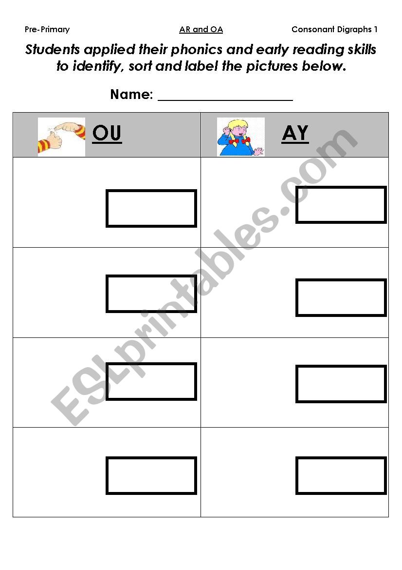 Phonics Cut and Paste Activity (OA AR OU AY)