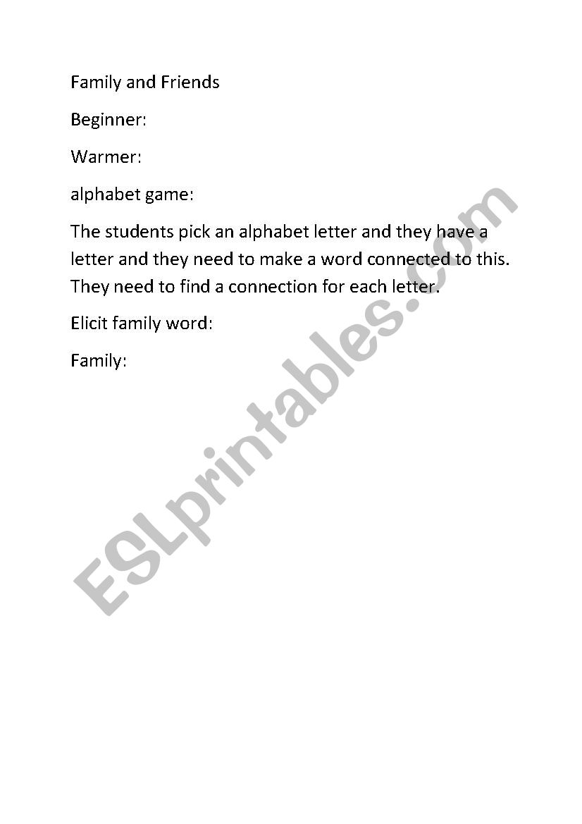 Family worksheet