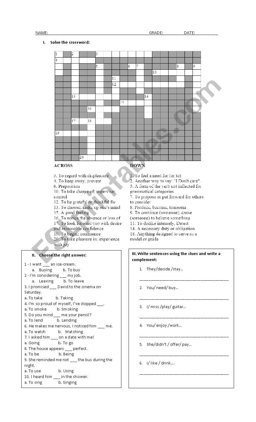 Verb Pattern  worksheet