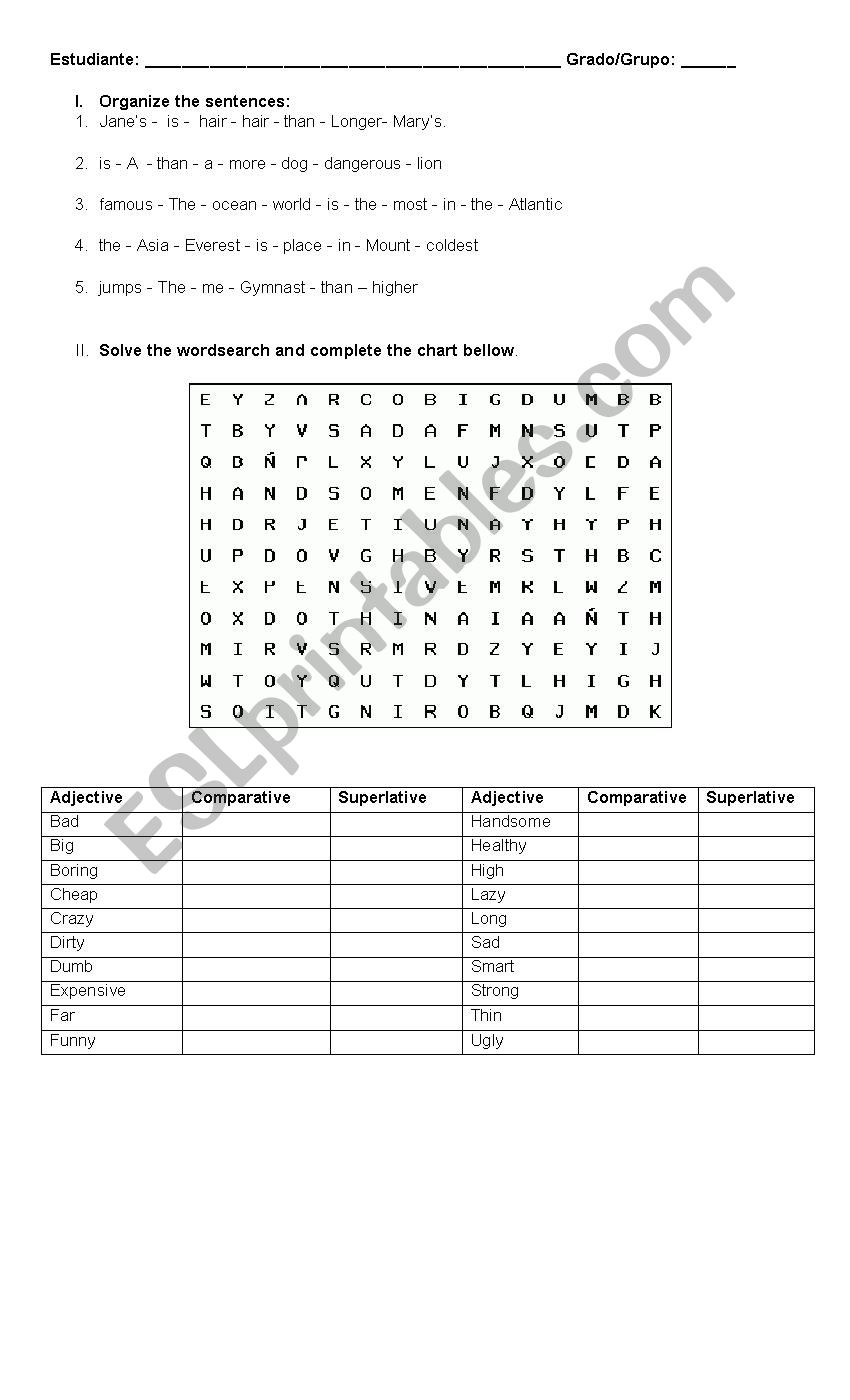 Adjectives worksheet