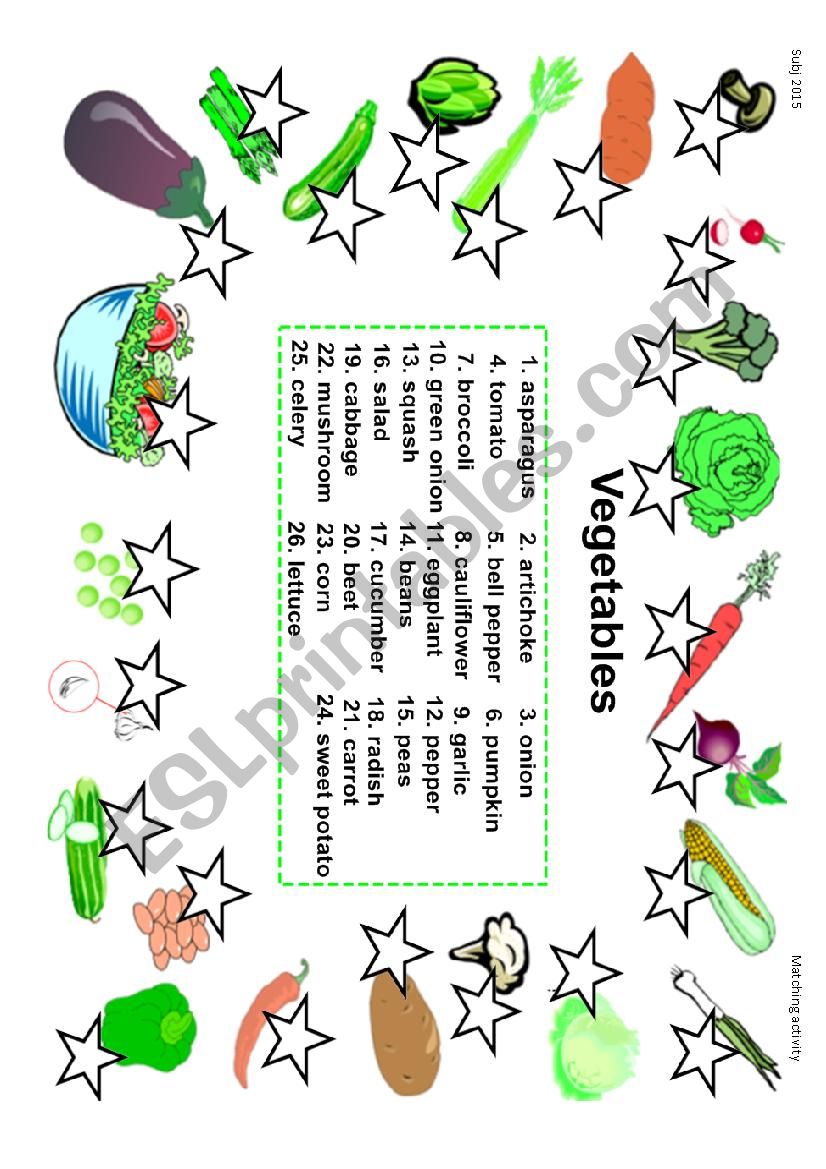 Vocabulary -  Vegetables - Matching activity