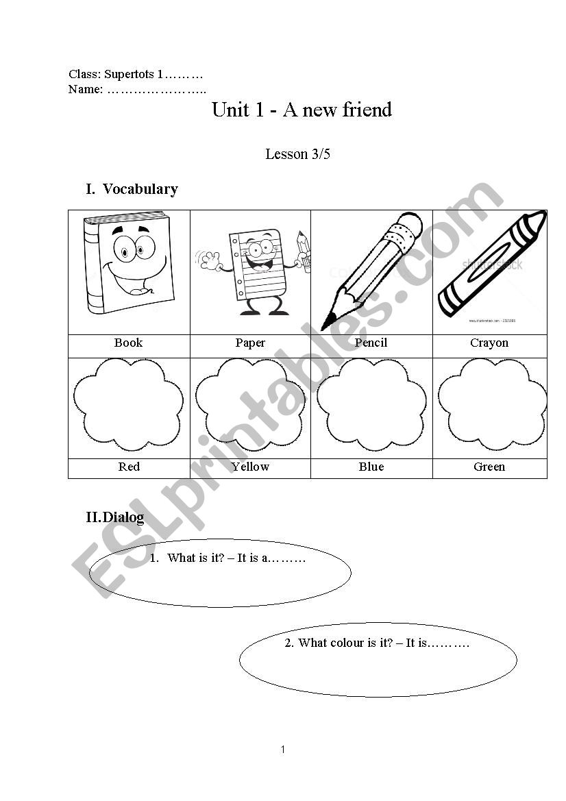 Lesson Plan Unit 1 lesson 3 Supertots 1