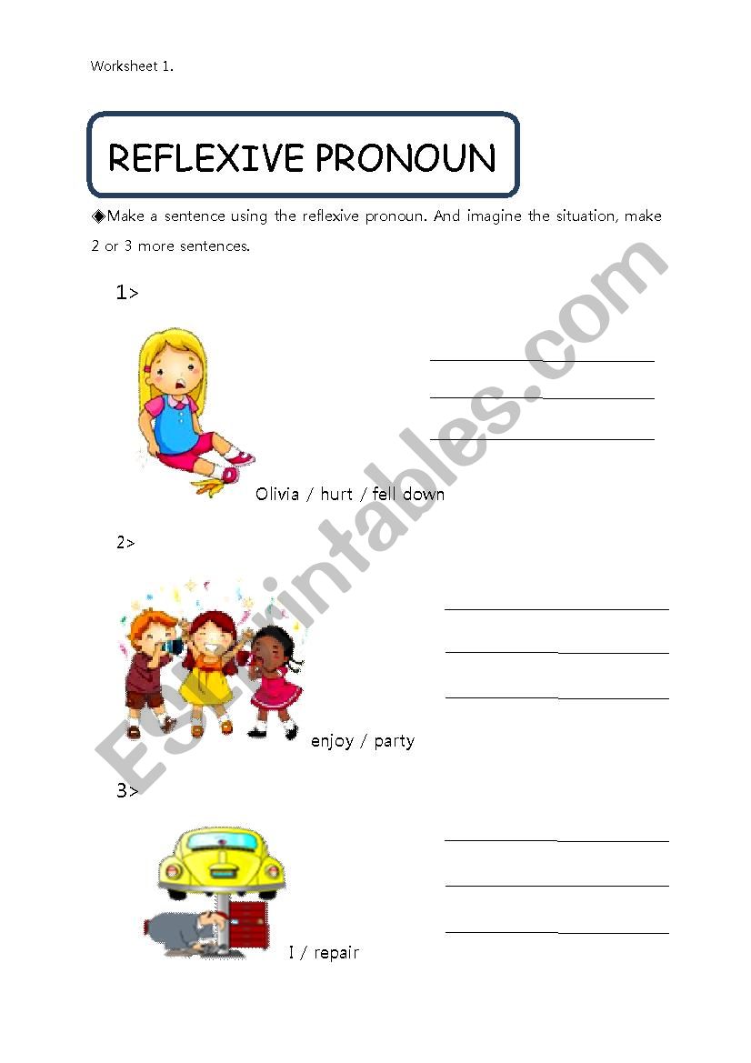 reflexive pronoun worksheet