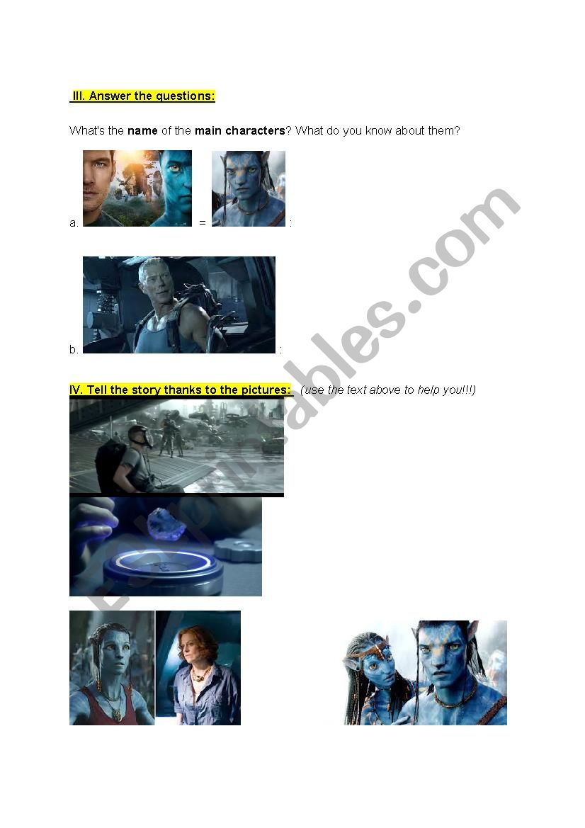 Avatar trailer 2/2 worksheet