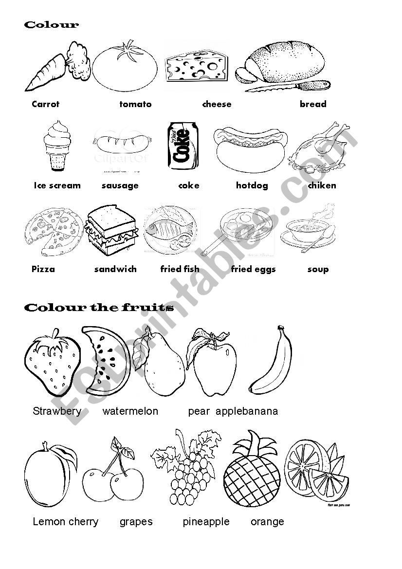 food, fruits worksheet