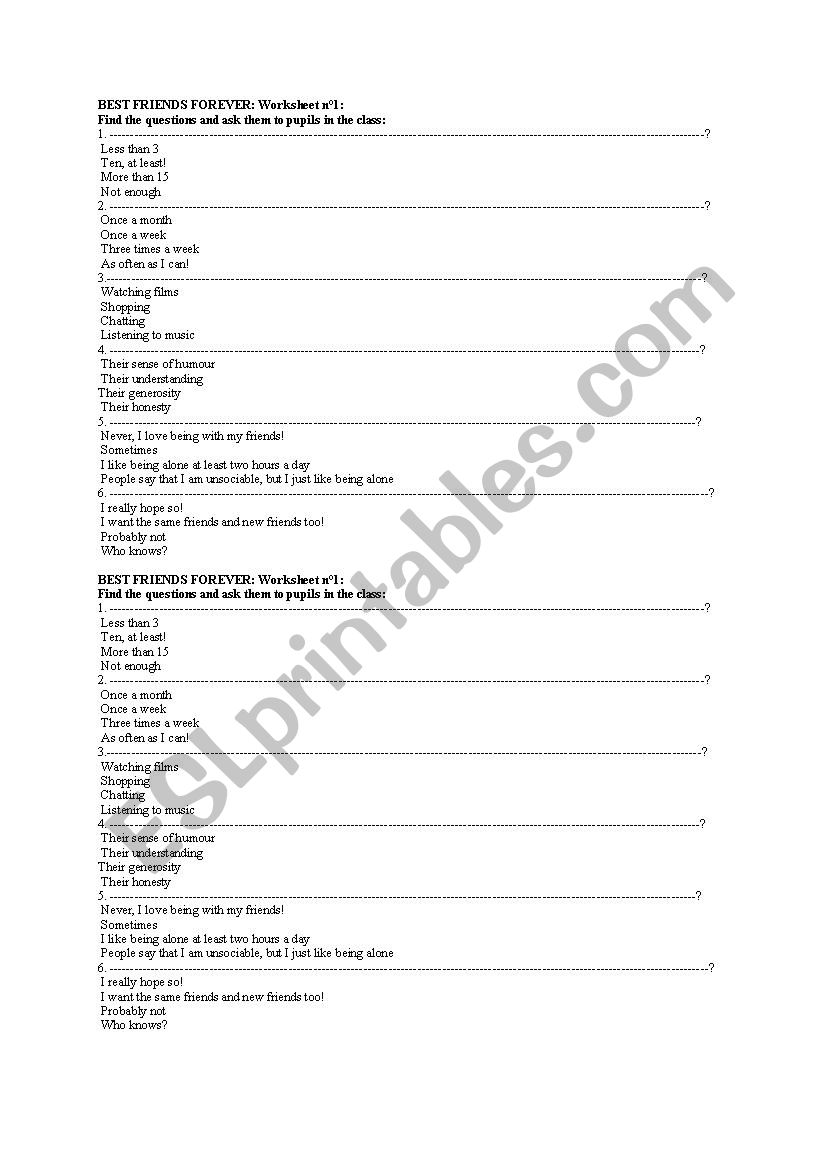 Best Friend Forever quiz worksheet