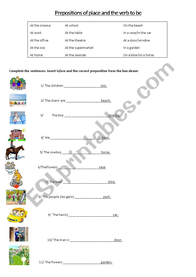 Prepositions of place worksheet