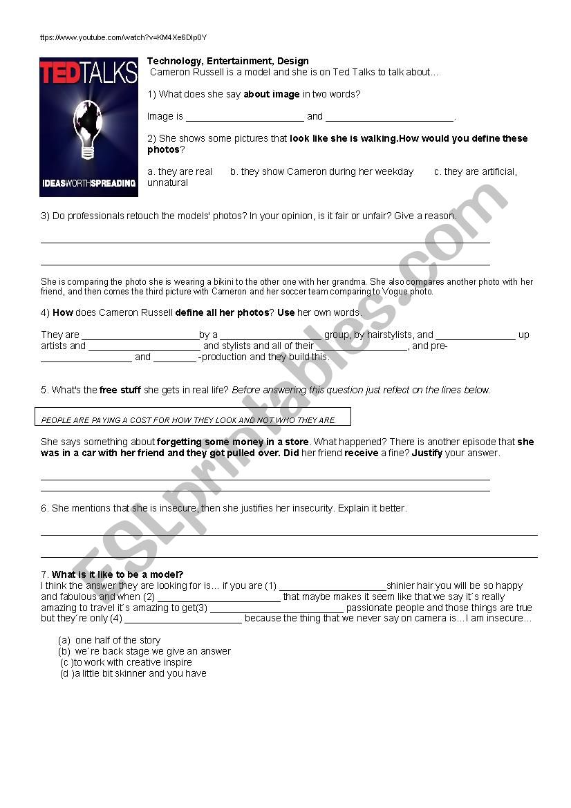 Ted Talks Model worksheet