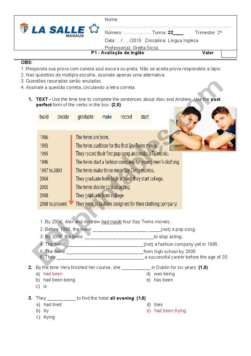 Test Past Perfect X Past Perfect Continuous