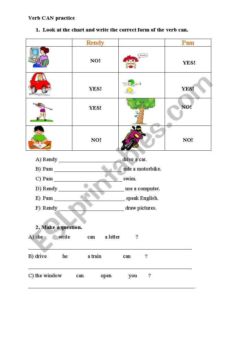 Can  - easy practice worksheet