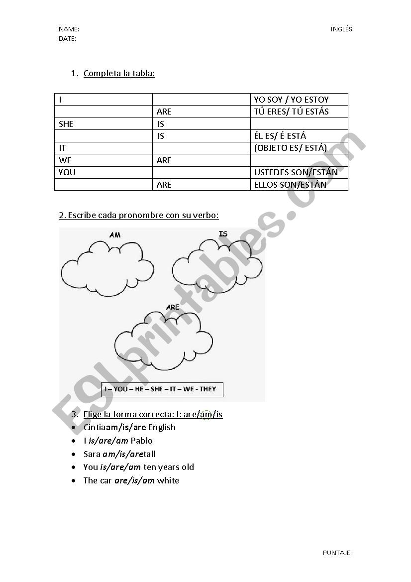 verb to be worksheet