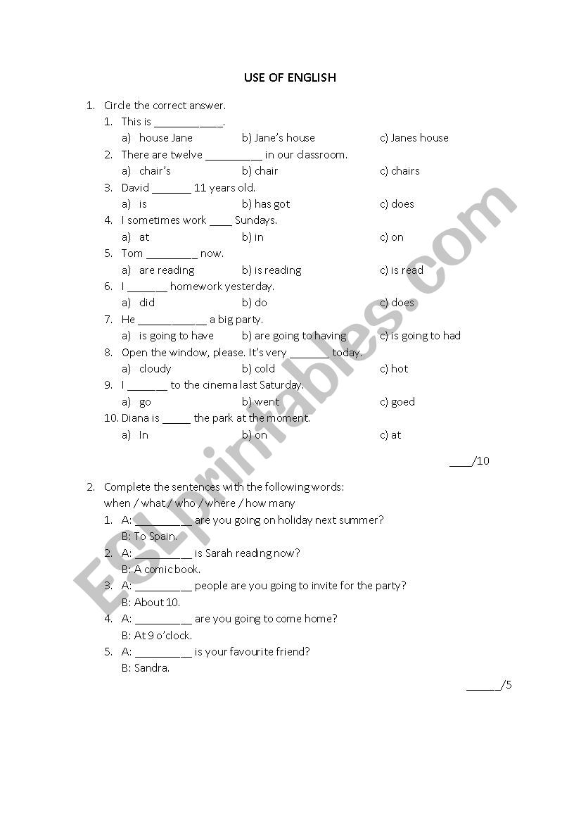 Use of english, writing elementary