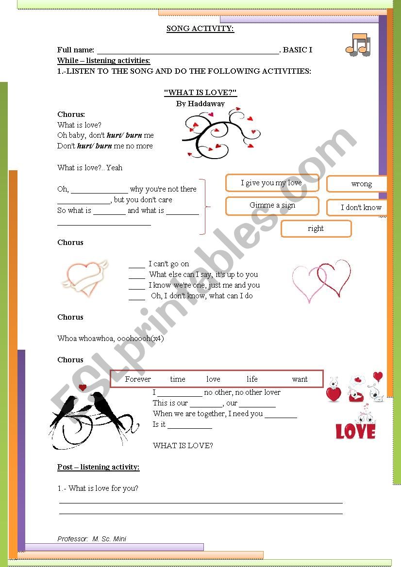 What is love_Song Activity worksheet