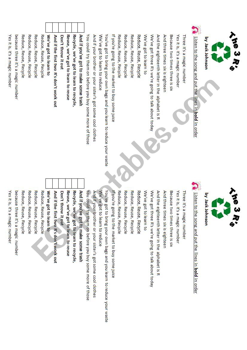 The three Rs worksheet