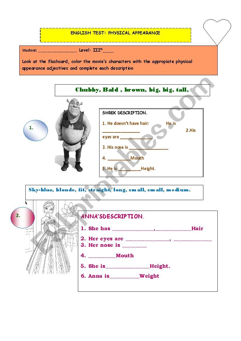 PHYSICAL APPEARANCE TEST  worksheet