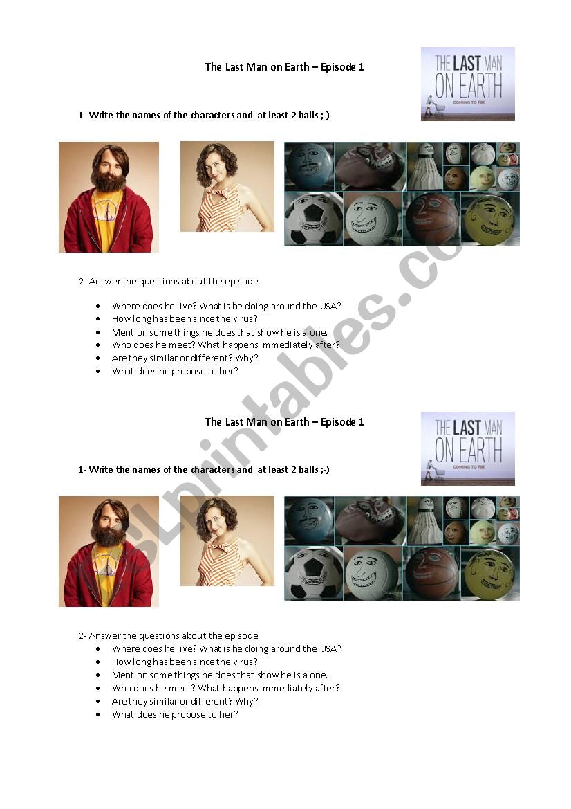 The Last Man on Earth worksheet