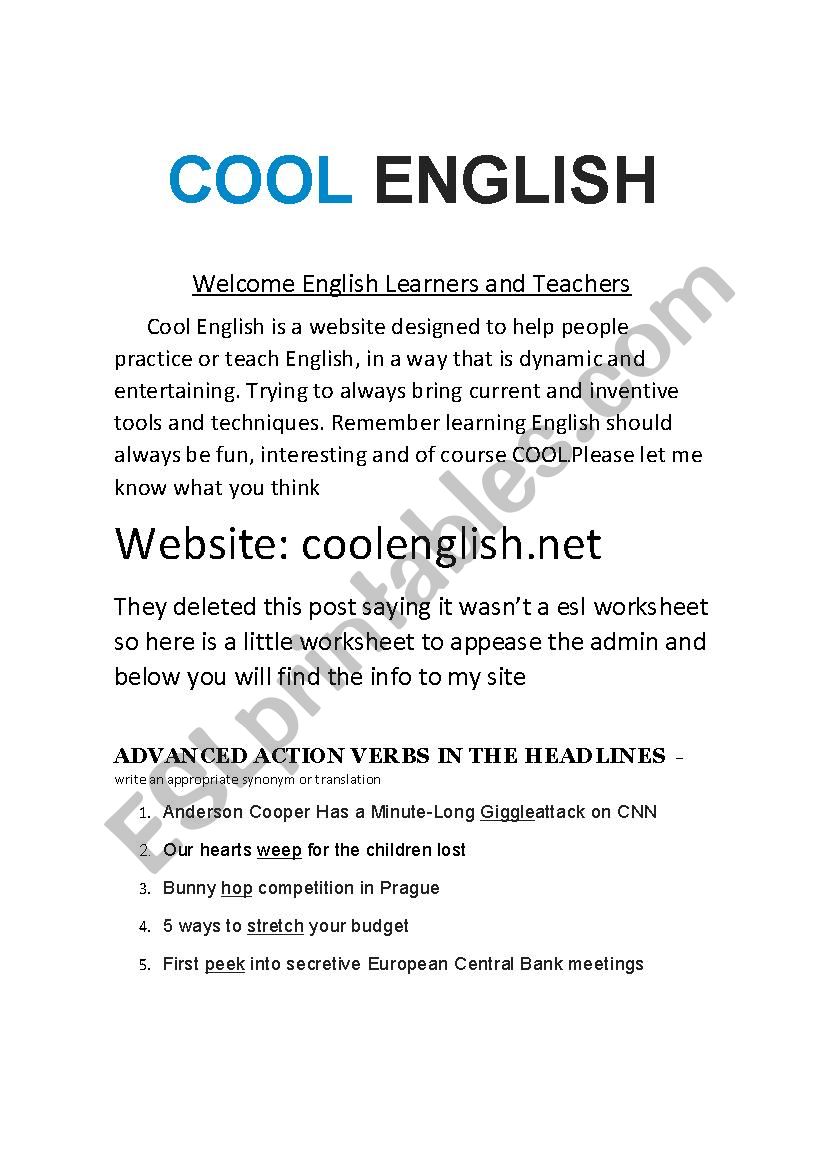 COOL ENGLISH interactive esl site