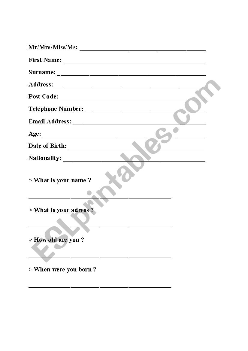 Introducing myself worksheet