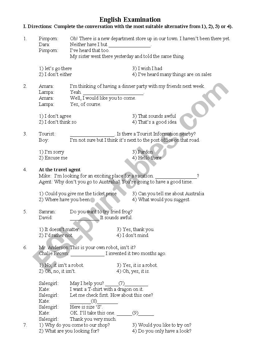 Speaking  reading and writing skills examination