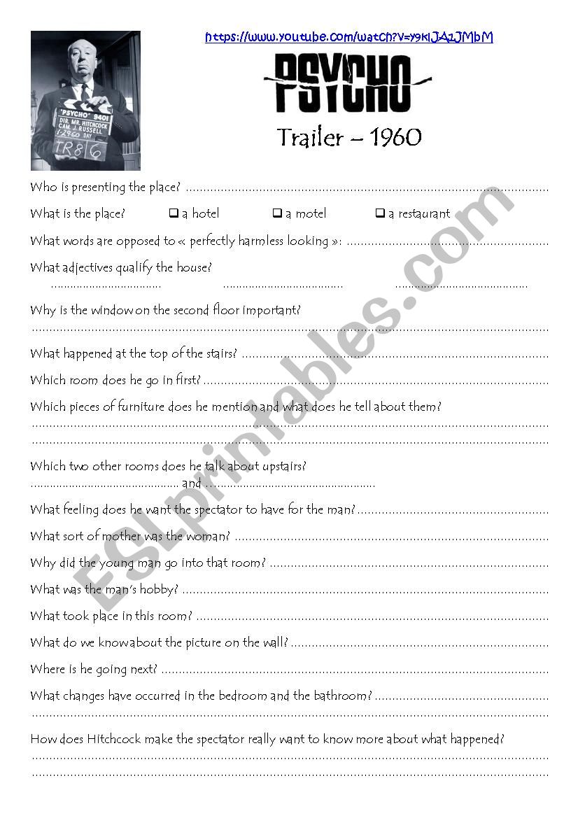 Psycho trailer worksheet