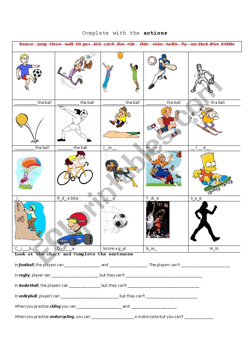 sport actions worksheet