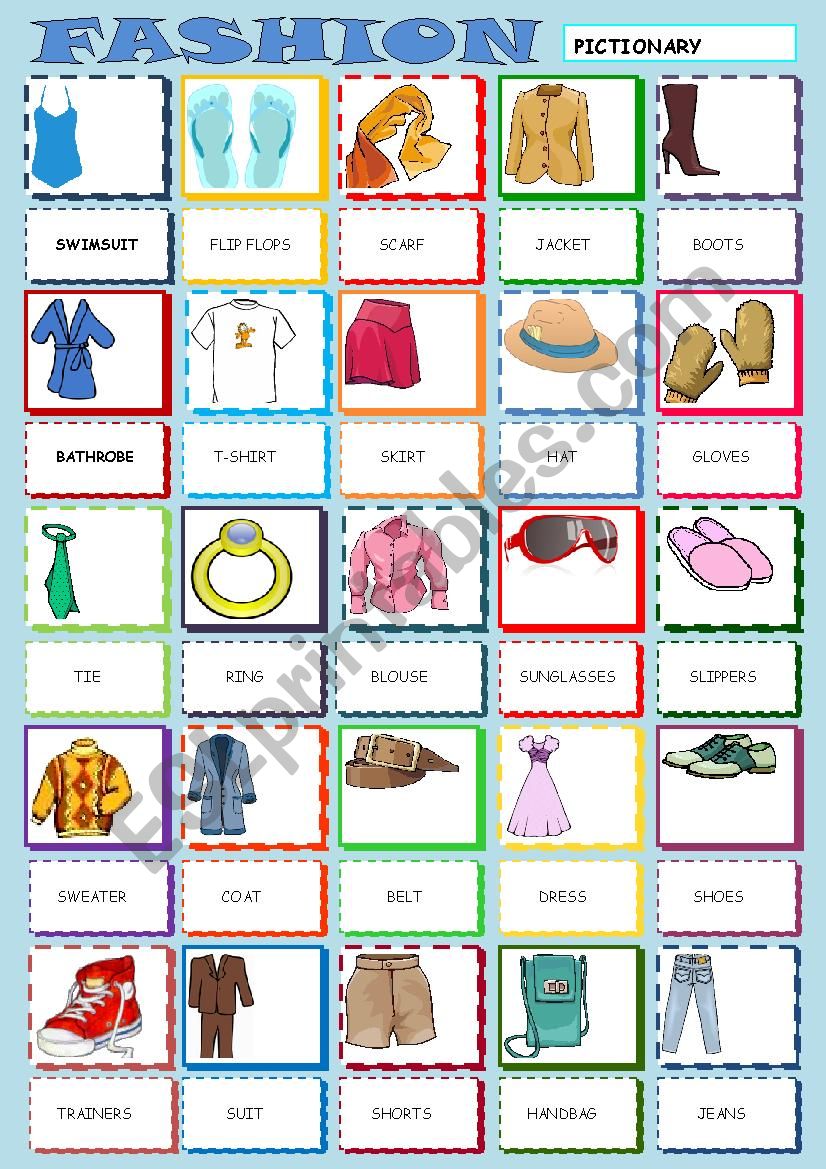 FASHION PICTIONARY - ESL worksheet by gemaherlo