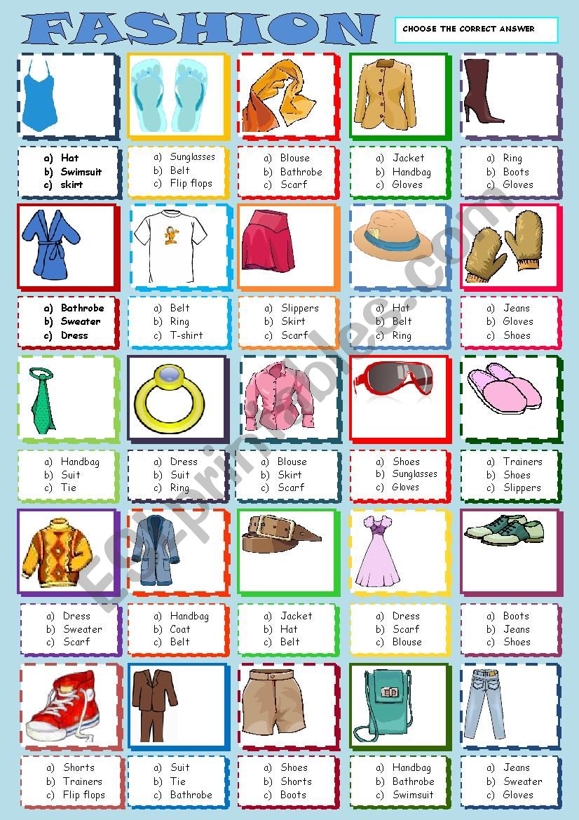 FASHION MULTIPLE CHOICE worksheet