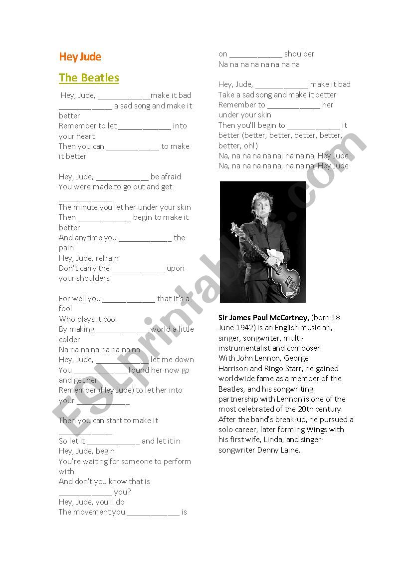 Hey Jude - Beatles worksheet