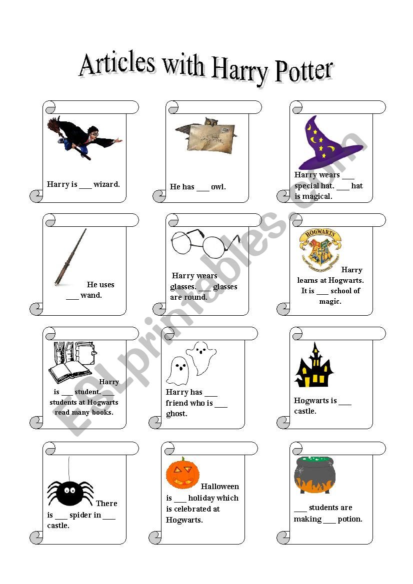 Articles with Harry Potter worksheet