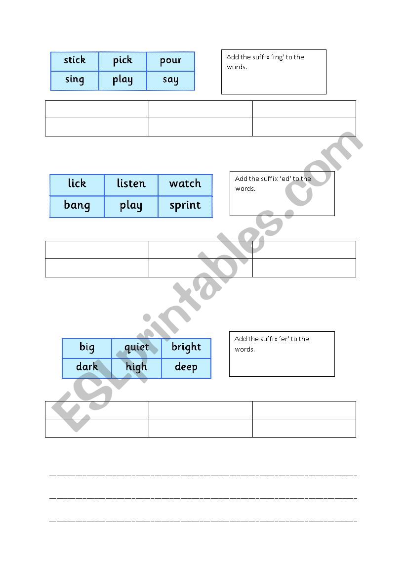 Adding suffix ing, ed and er to root words