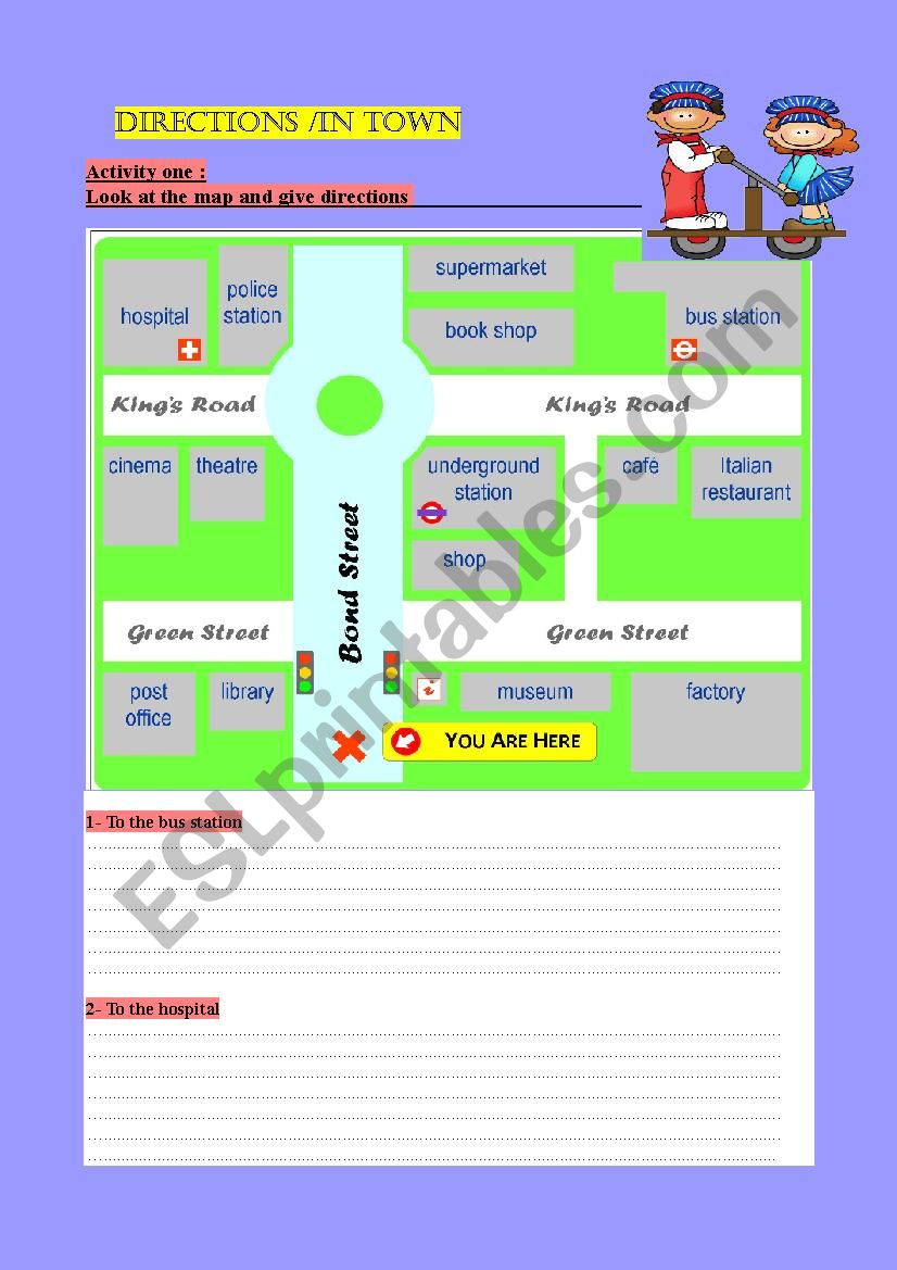 Giving directions /In town worksheet