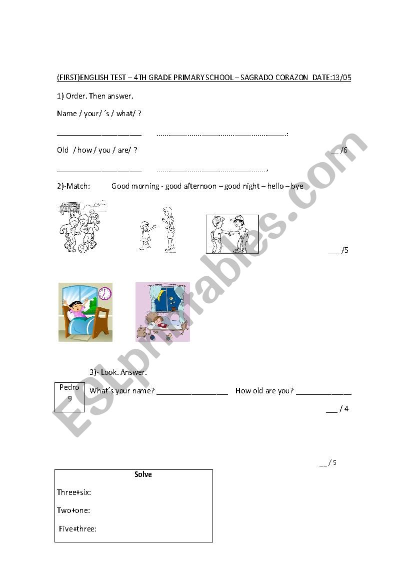 First english test worksheet