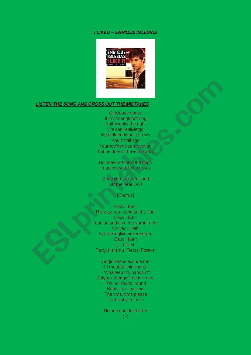 I like it  - Enrique Iglesias worksheet