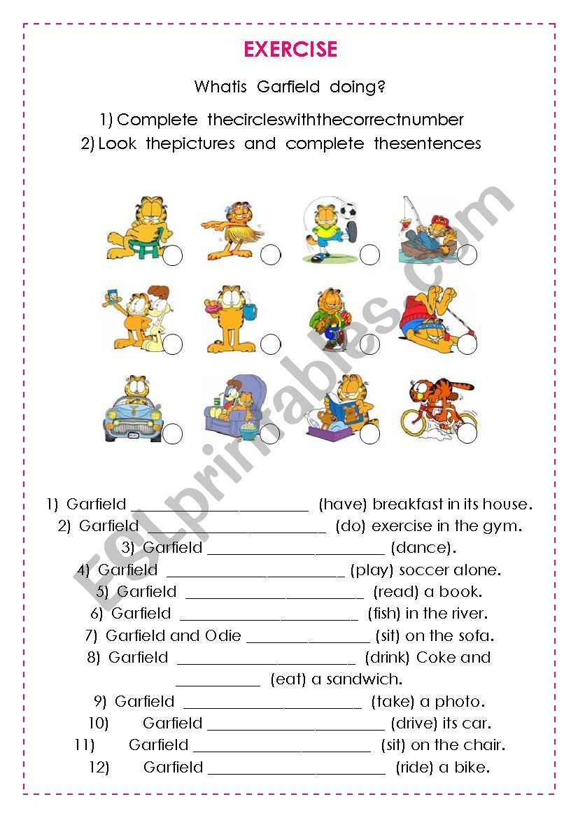Present continuous - Garfield worksheet