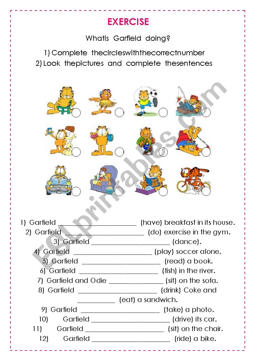 Present continuous - Garfield worksheet