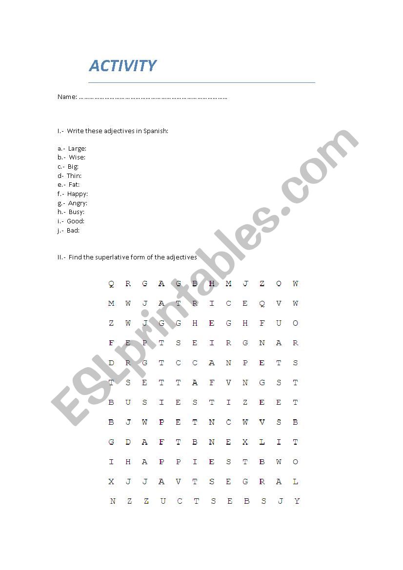 Superlatives worksheet