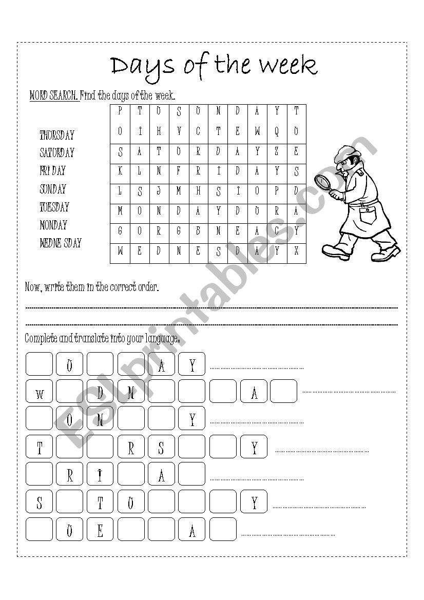 Days of the week worksheet