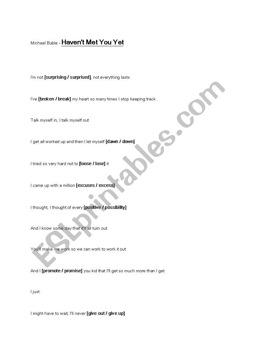 Haven´t met you yet - ESL worksheet by kyurinkim