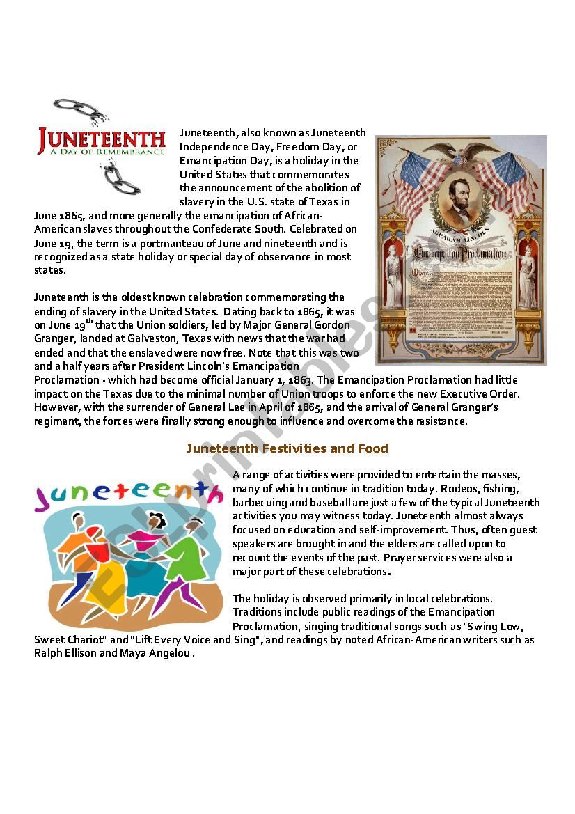 Juneteenth Day worksheet