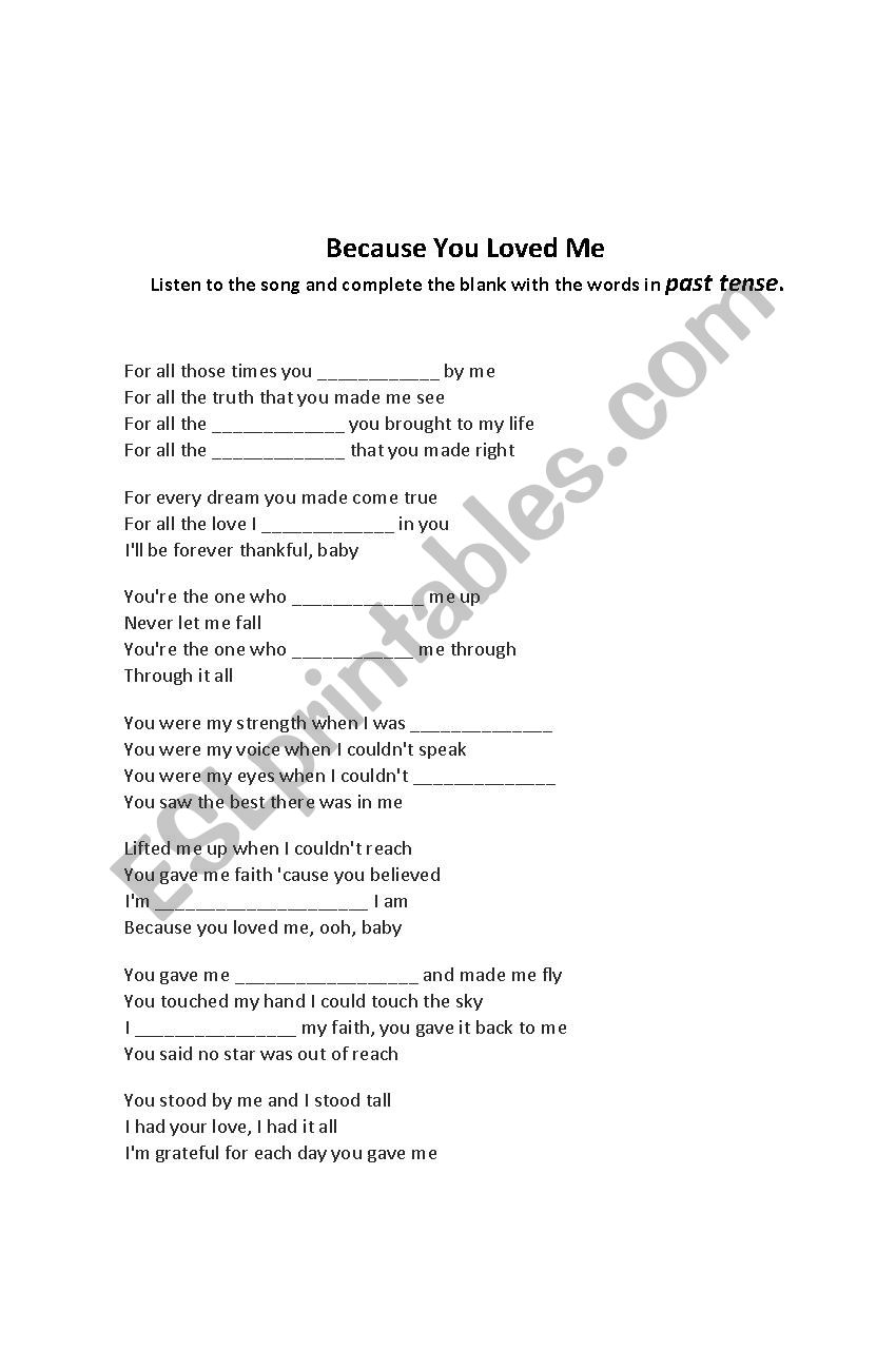 Because you loved me worksheet