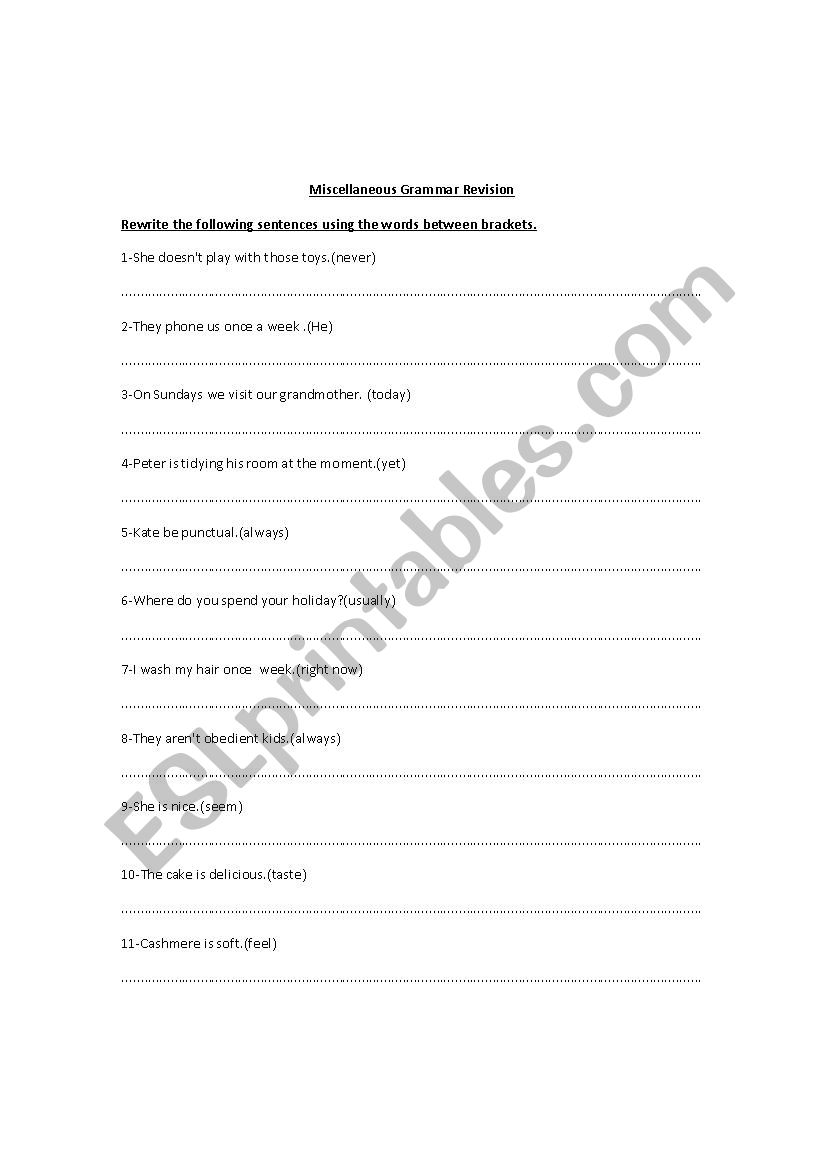 grammar worksheet vision 4