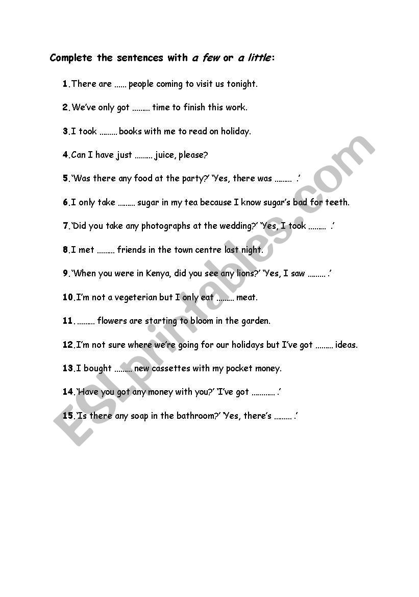 a few- a little worksheet