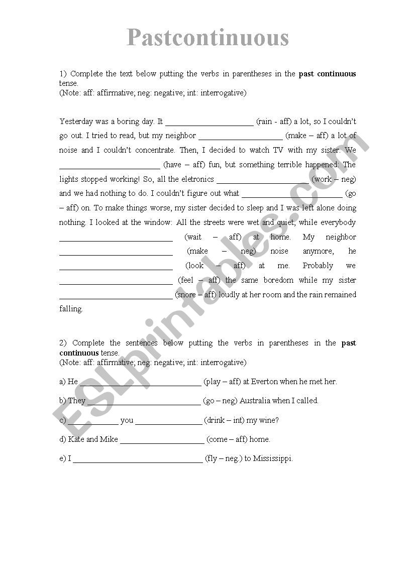 Past continuous worksheet