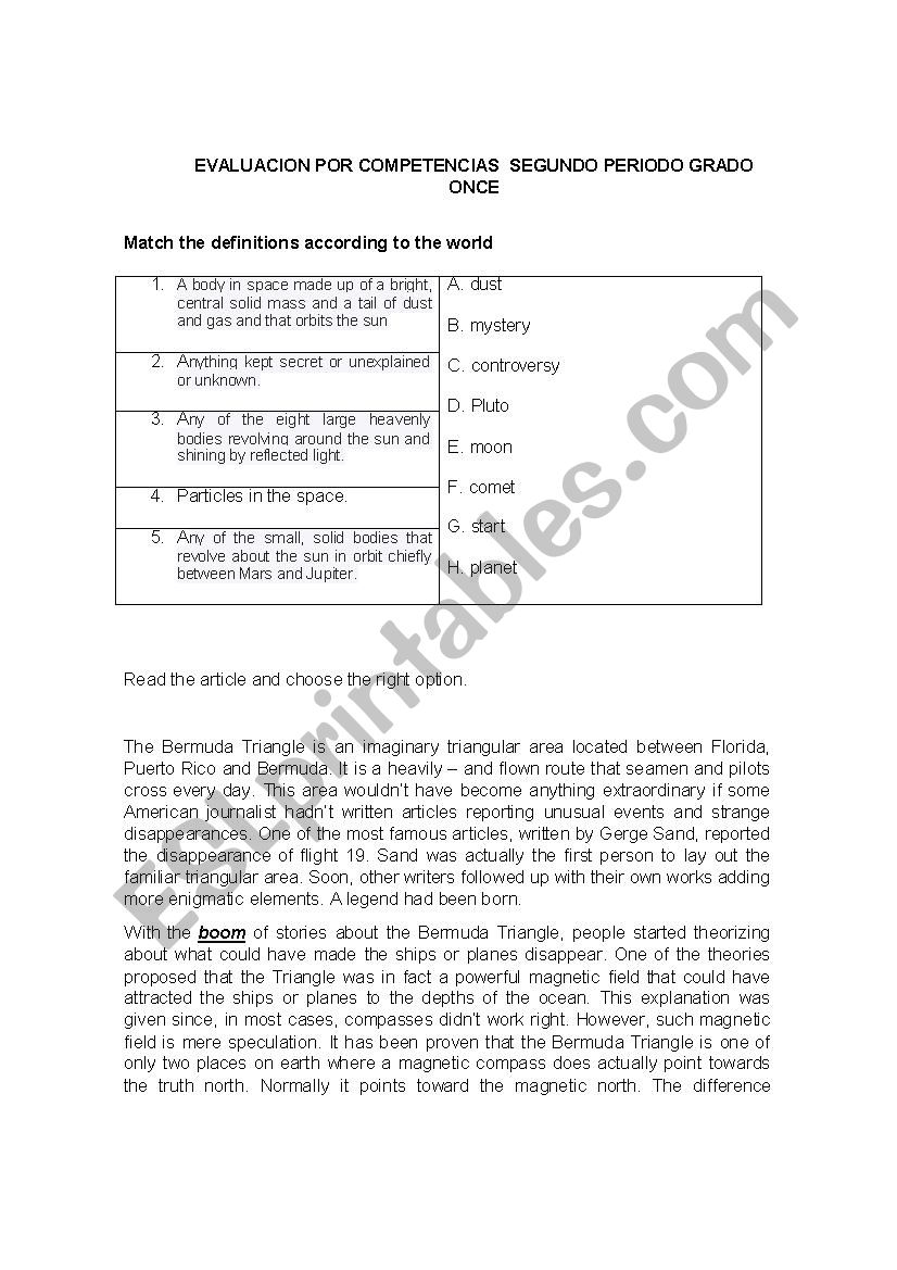 Eleventh compentense test worksheet