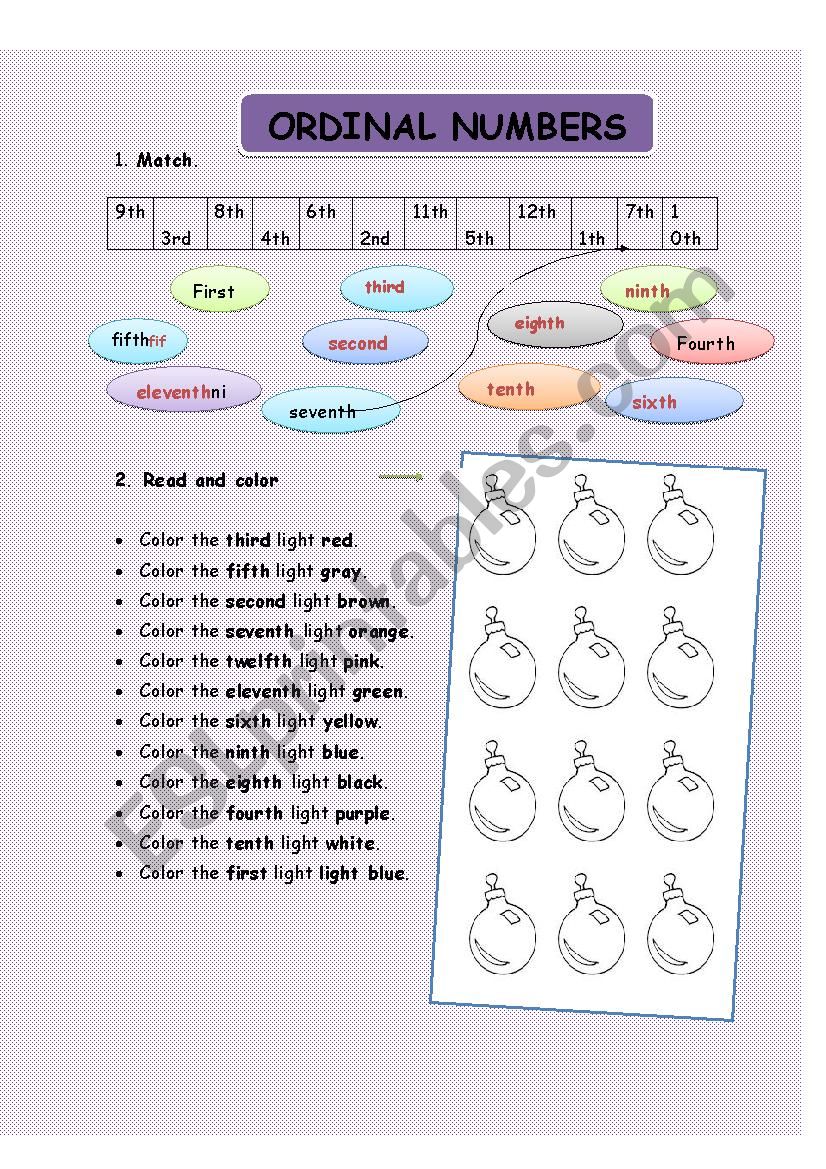 ORDINAL NUMBERS worksheet