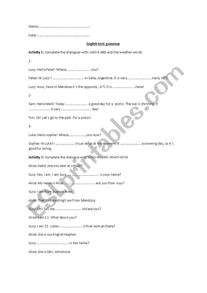 Basic grammar revision worksheet