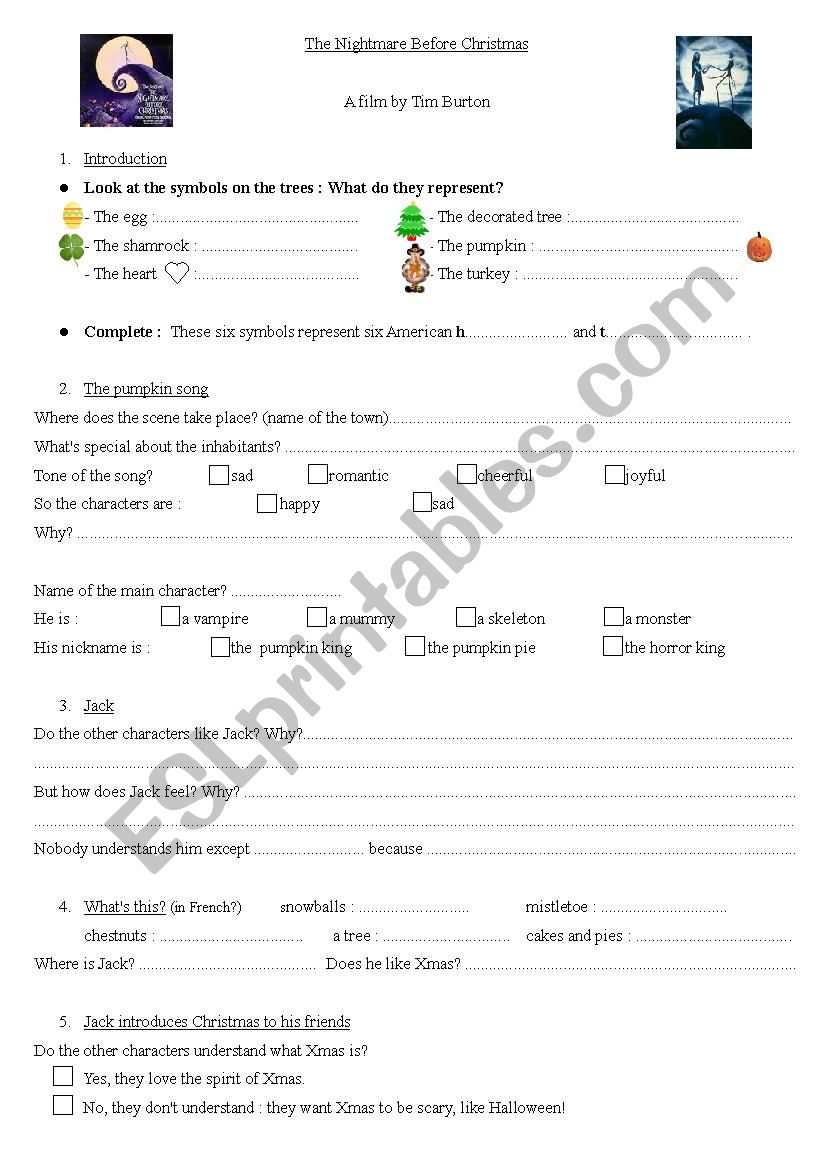 The Nightmare before Christmas Worksheet