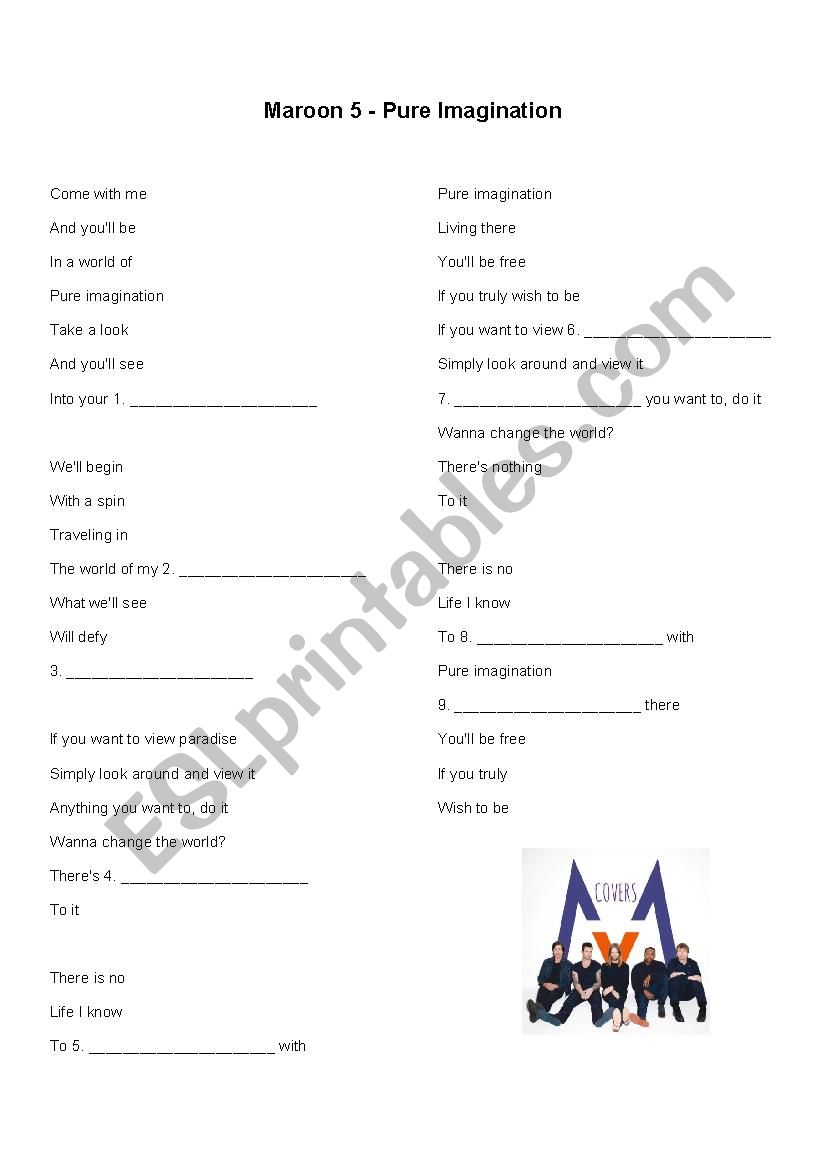 Maroon 5 - Pure Imagination worksheet