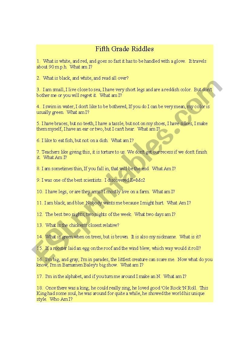 Riddles worksheet